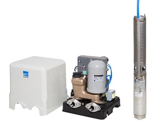 Ebara Deep Well Submersible Pump Unit Model HPBH-E<br>(Actual dimensions: Left: Aboveground water supply unit H.355mm, Right: Submersible pump H.527-758mm)