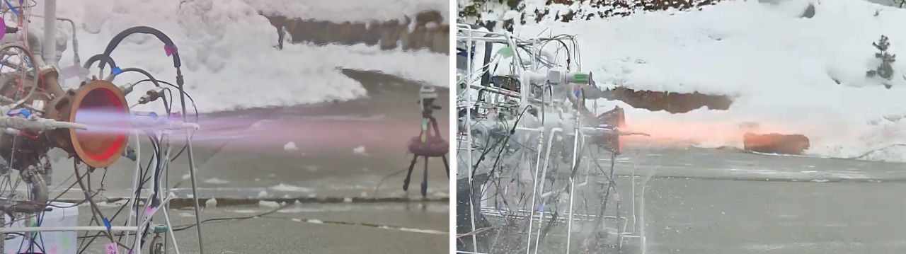 荏原の電動ターボポンプを用いたエンジンの着火試験の様子